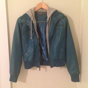 Teal Moto Double Zip Cropped Jacket